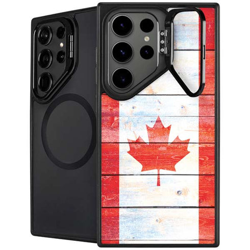 Canada Flag Light Wood Galaxy S25 Ultra Kickstand Case